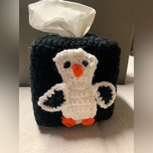 Charming Penguin Crochet Tissue Box Cover New Crochet Handmade Black and White